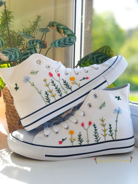 Bridal Sneakers, Embroidered Converse, Cute Converse, Wedding Converse, Custom Converse, Embroidery Shoes, Hand Painted Shoes, Embroidered Shoes, Womens Wedding Shoes