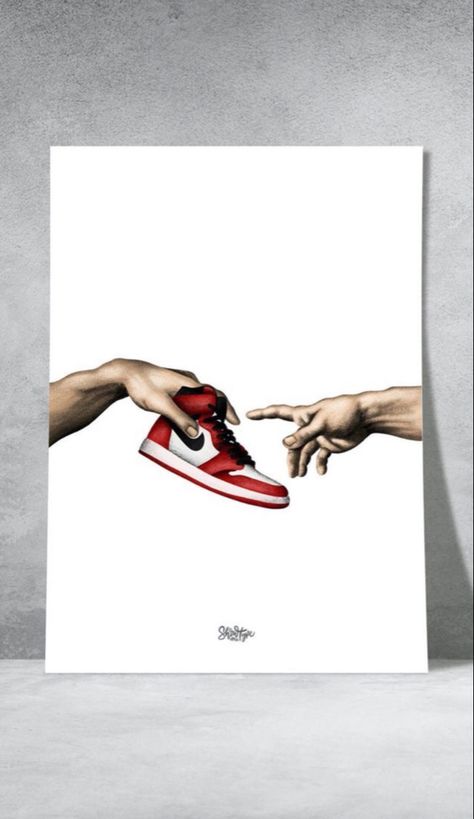 Sneakerhead Tattoo Ideas, Aesthetic Sneakers Wallpaper, Sneaker Art Paintings, Poster Wall Art Aesthetic, Aesthetic Sneaker, Shipping Aesthetic, Basketball Painting, Nike Poster, Room Wishlist