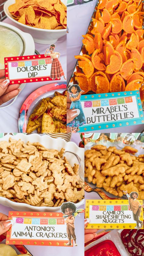 Encanto Birthday Party Snacks, Encanto Themed Birthday Party Food, Encanto Themed Party Food, Encanto Party Snacks, Encanto Birthday Party Backdrop, Encanto Two Year Old Party, Encanto Birthday Food, Encanto Snack Ideas, Encanto Bday Party