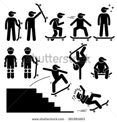 Skateboarder Skating on Skateboard Stick Figure Pictogram Icons Skater Cartoon, Skateboard Png, Cartoon Poses, Body Gestures, Kids Skateboarding, People Person, Stick Man, Stick Figure, Skateboarder