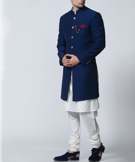 Mens Stylish Partywear Designer Wedding Groom Sherwani Partywear Sherwani For Men. Indian Wedding Suits Men, Indo Western For Men, Blue Sherwani, Sherwani For Men Wedding, Kurta Pajama Men, Mens Wear Wedding, Groom Dress Men, Wedding Dresses Men Indian, Mens Sherwani