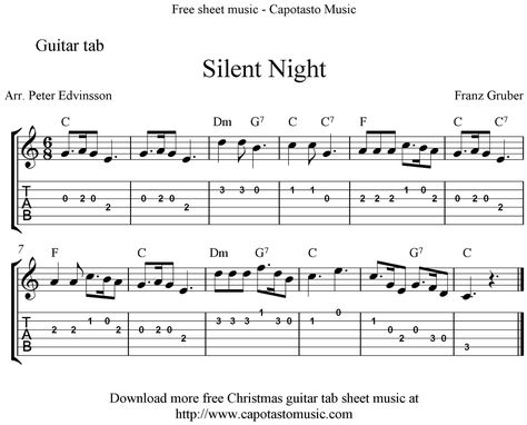 Silent Night Easy Sheet Music | Sheet Music Scores: Silent Night, easy free Christmas guitar tab sheet ... Christmas Guitar Tab, Guitar Tab Sheet, Ukulele Fingerpicking Songs, Christmas Guitar, Guitar Tablature, Easy Sheet Music, Basic Guitar Lessons, Easy Guitar Tabs, Guitar Tabs Songs