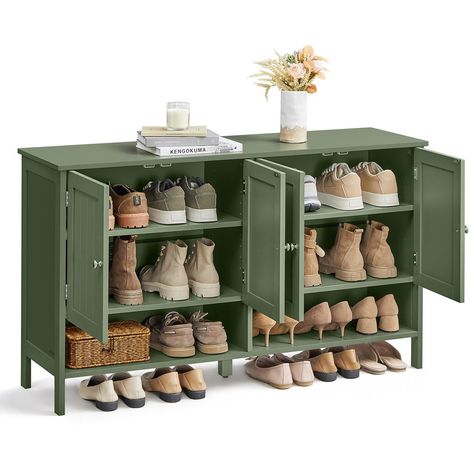 Elevate your entryway with the VASAGLE Modern Country Shoe Cabinet, featuring a blend of modern country style, adjustable storage options, durable construction, and versatile functionality. Entry Hall Storage, Hat And Glove Storage Ideas Entryway, Show Cabinet Entryway, Kallax Shoe Storage, Unique Shoe Storage, Entryway Green, Entryway Chair, Creative Shoe Storage, Front Door Shoe Storage