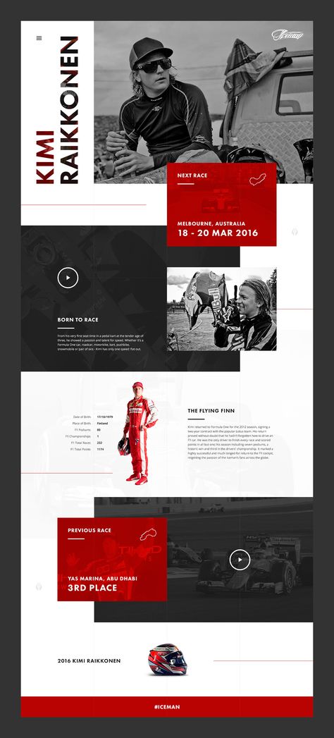 Kimi Raikkonen on Behance Red Website Design, Web Design Examples, Kimi Raikkonen, Webdesign Inspiration, Web Ui Design, Website Design Layout, Web Graphic Design, Web Inspiration, Web Layout Design