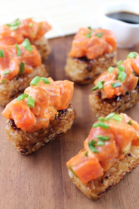 Katsuya Spicy Tuna on Crispy Rice Cakes Recipe Crispy Rice Cakes, Spicy Tuna Recipe, Spicy Tuna Crispy Rice, Tuna Crispy Rice, Rice Crispies Recipe, Rice Japanese, Lent Season, Tuna Dishes, Recipes Japanese