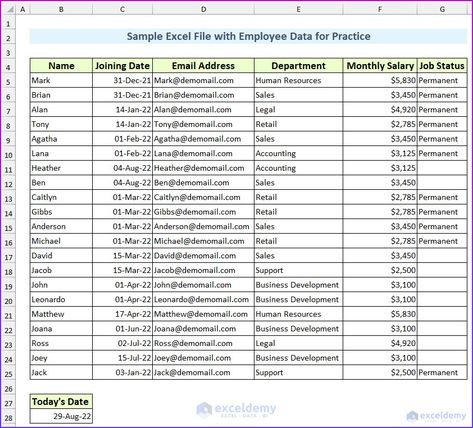 Sample Excel File with Employee Data for Practice - ExcelDemy Excel Data Entry, Facebook Ads Manager, Online Music Lessons, Digital Marketing Channels, Book Editing, Email List Building, Internet Technology, Linkedin Marketing, Error Code