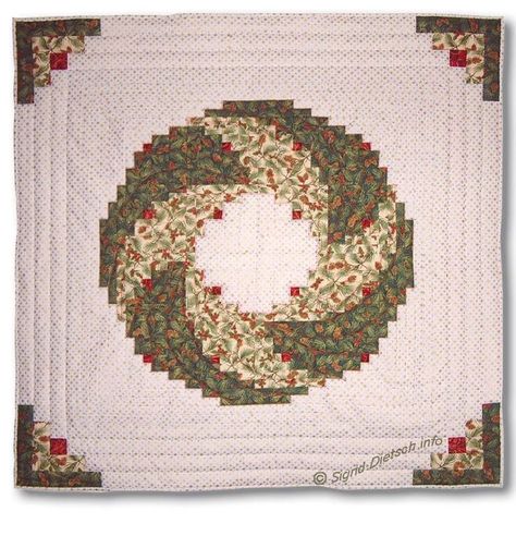 Christmas Wreath Quilt, Wreath Quilt, Log Cabin Christmas, Christmas Quilt Blocks, Christmas Log, Log Cabin Quilt Pattern, Log Cabin Quilt Blocks, Quilt In A Day, Cabin Christmas