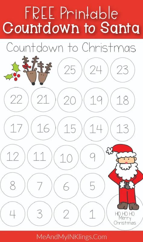 Free Printable Countdown to Santa Advent Calendar for Kids of All Ages in 3 Different Versions for Coloring and Tracking Days to Christmas #freeprintable #santacountdown #santaclaus #adventcalendar #download Printable Christmas Countdown, Santa Advent Calendar, Christmas Countdown Printable, Advent Calendar For Kids, Santa Countdown, Santa Claus Letter, Calendar For Kids, Days To Christmas, Advent Calendars For Kids