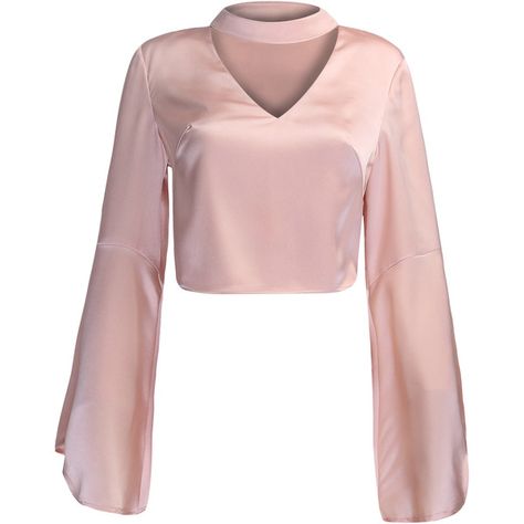 Pink V-neck Choker Detail Flare Sleeve Crop Top (£17) ❤ liked on Polyvore featuring tops, bell sleeve tops, v-neck tops, stretch top, long bell sleeve tops and v neck crop top Neha Khan, Real Outfits, Bell Sleeve Tops, Cl Fashion, Stretchy Crop Tops, Bell Sleeve Crop Top, Shirts Crop, Sari Blouse Designs, Flared Sleeves Top