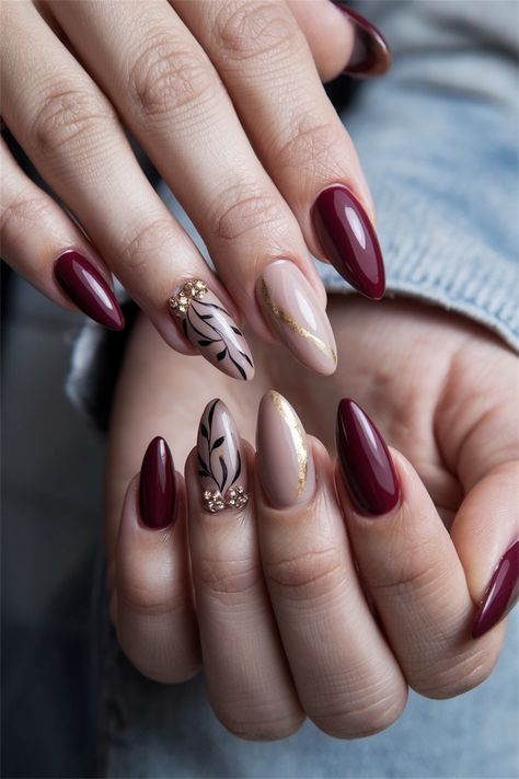 Embrace the beauty of Fall with this stunning nail idea acrylic that showcases deep burgundy and golden accents, perfectly reflecting the autumn vibes. The rich colors blend seamlessly, making your nails a focal point of your seasonal style. Whether you're sipping pumpkin spice lattes or attending cozy gatherings, let these nails elevate your look. Try this design for an effortless touch of elegance! Chic Nail Ideas, Spice Nails, Nail Ideas Acrylic, Pumpkin Spice Nails, Pumpkin Spice Lattes, Nail Idea, Deep Burgundy, Autumn Vibes, Chic Nails