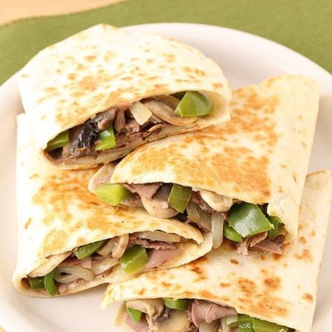 Roast Beef Enchiladas, Cheese Steak Quesadillas, Shaved Beef Recipe, Deli Roast Beef, Leftover Roast Beef Recipes, Shaved Beef, Steak Quesadillas, Leftover Roast Beef, Mushrooms And Onions