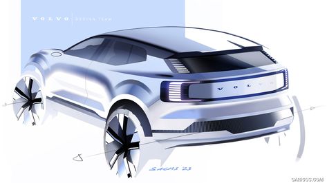 2024 Volvo EX30 - Design Sketch | Caricos Volvo Ex30, Automobile Sketch, Electric Suv, Exterior Rendering, Small Suv, Industrial Design Sketch, Car Design Sketch, Compact Suv, Concept Car Design