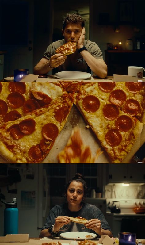 Pizza time.
Cinematic shots.
Film stills. 
Dinner. Cool Shots In Film, Film Angles Perspective, Creative Cinematic Shots, Food In Film, Best Cinematic Shots, Documentary Shots Cinematography, Cool Film Shots, Famous Movie Shots, Dinner Cinematography