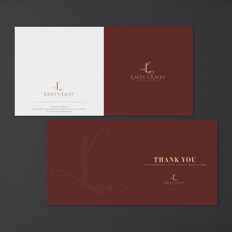 Brand Identity, Business Stationary - Thank you Card. Luxurious monogram. Branding. Red & Gold Luxury Thank You Card Design, Red And Gold Branding, Luxury Thank You Card, Monogram Branding, Family Management, Thank U Cards, Customer Card, Stationary Branding, Robinson Family