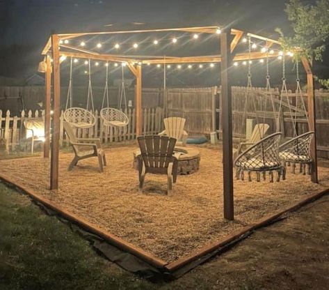 Backyard Sitting Areas, Outdoor Fire Pit Area, Gazebo With Fire Pit, Diy Backyard Patio, Outdoor Fire Pit Designs, Backyard Swings, Backyard Fireplace, Backyard Pavilion, Backyard Renovations