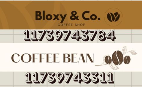 Town Decals, Bloxburg Cafe, Coffee Shop Names, Bloxburg City, Codes Bloxburg, Bloxburg Town, Decals Codes, Bloxburg Houses, Bloxburg Decals Codes