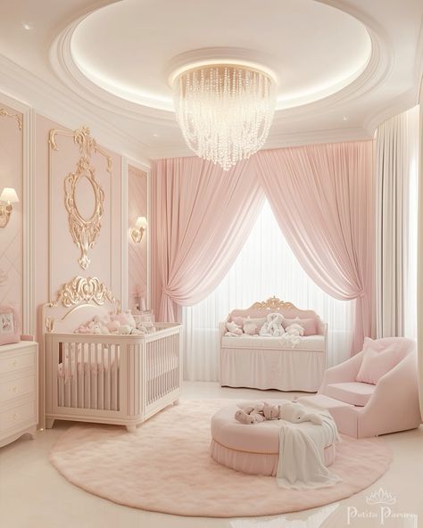 Royal Baby Nurseries, Pink And White Nursery, Luxury Baby Nursery, Pink Baby Nursery, Luxury Baby Room, Baby Room Closet, Luxury Nursery, Baby Nursery Design, Elegant Nursery