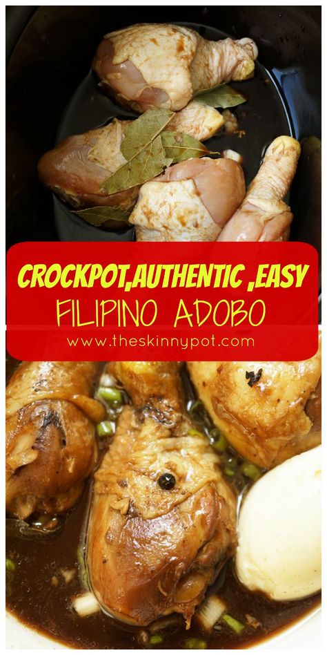 Chicken Adobo Crockpot, Filipino Chicken Adobo, Chicken Adobo, Adobo Recipe, Moms Cooking, Adobo Chicken, Cook Chicken, Slow Cooker Recipes Healthy, Cooking Chef