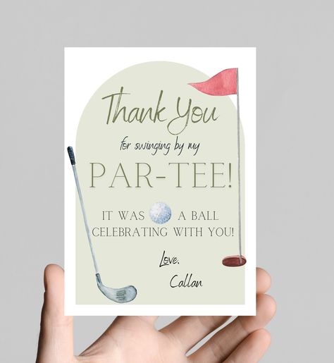 Thank you for swinging by my par-tee! Golf theme Birthday, Thank You card! Dates Background, Golf Theme Birthday, Golf Theme Party, Golf Cards, Truck Theme, Golf Theme, Golf Birthday, Birthday Thank You Cards, Card Business