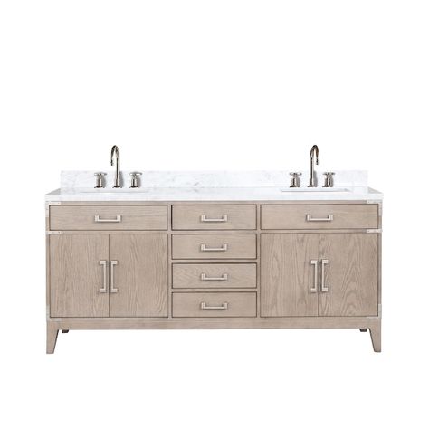 Lexora 72-in Grey Oak Undermount Double Sink Bathroom Vanity with White Marble Top (Faucet Included) in the Bathroom Vanities with Tops department at Lowes.com Vanity Grey, Sleek Bathroom, Double Bath, Carrara Marble Countertop, Under Sink Storage, Double Sink Vanity, Double Sink Bathroom, Vanity Countertop, Large Cabinet