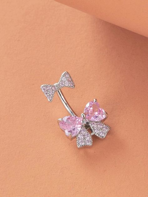 Rhinestone Bow Decor Navel Belly Ring Unisex Stainless Steel Crystal Punk Piercing - A Fashionable Body Jewelry Gift For Any Occasion Belly Piercing Ring Simple, Bow Belly Button Piercing, Belly Jewelry Piercings, Chest Piercing, Punk Piercings, Navel Piercing Jewelry, Belly Piercings, Bellybutton Piercings, Belly Button Piercing Jewelry