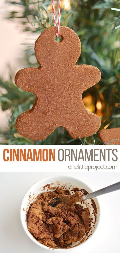 Easy Cinnamon Ornaments For Kids, Easy Gingerbread Ornaments For Kids, Homemade Cinnamon Ornaments Recipe, Cinnamon Glue Ornaments, Cinnamon Christmas Tree Ornaments, Cinnamon Xmas Ornaments, Cinnamon Cookie Ornaments, Cinnamon Decorations Christmas, Smell Good Ornaments