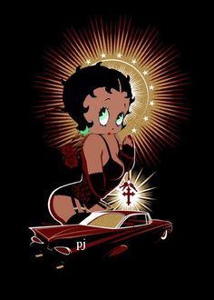 Low Rider Betty Boop Cartoon Girl, Lowrider, Betty Boop, Pin Up, Lingerie, Red, Black, Art