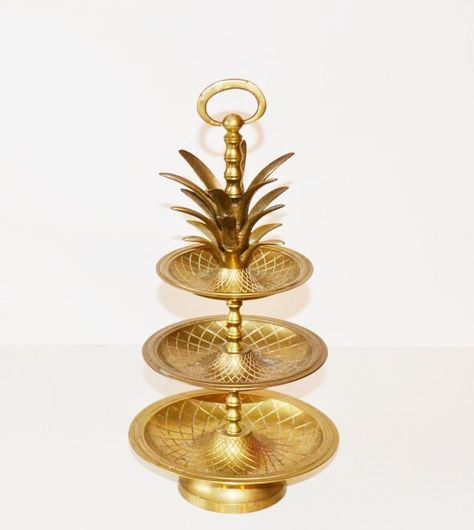 Vintage Brass Pineapple Tray Hollywood Regency by JudysJunktion, $180.00 Pineapple Display, Dessert Tier, 3 Tier Tray, Tiered Dessert Stand, Brass Pineapple, Tiered Server, London Clock, Pineapple Decor, Retro Clock