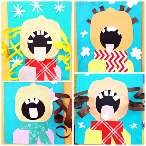 Children Catching Snowflakes on their Tongue (Winter Craft for Kids) - Crafty Morning Christmas Fingerprint, Fingerprint Christmas, Catching Snowflakes, January Art, Fingerprint Crafts, Holiday Art Projects, Crafty Morning, Winter Art Projects, Winter Craft