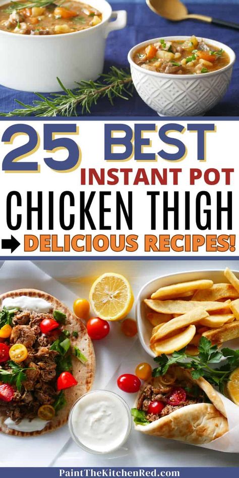 Get the best easy Instant Pot chicken thigh recipes! Great ideas for busy weeknights. Try curry, soups, rice, taco meat and more.  Healthy, easy recipes using boneless skinless or bone in chicken. Ninja Foodie Chicken Thigh Recipes, Boneless Skinless Chicken Thigh Instapot Recipes, Instant Pot Chicken Thighs Boneless, Bone In Chicken Thigh Recipes Instapot, Boneless Skinless Chicken Thigh Recipes Instant Pot, Instant Pot Chicken Thigh Recipes, Chicken Thighs Instant Pot, Instant Pot Chicken Thighs, Instant Pot Chicken Thigh And Leg Recipes