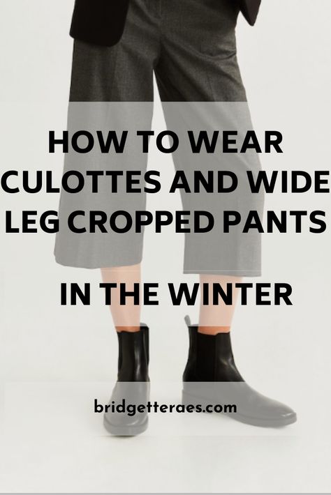 Cropped Black Pants Outfit Winter, Wide Cropped Pants Outfit Winter, Winter Cropped Pants Outfit, Cropped Trousers And Boots, Culottes With Boots, Styling Culottes Winter, Cropped Trousers Outfit Winter, Cropped Pants And Boots, Culottes Winter Outfit