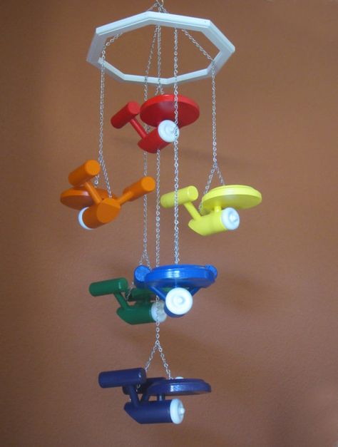 NEW - USS Starship Enterprise Nursery Ceiling Mobile - Star Trek - Rainbow Colors!!! Star Trek Nursery, Star Trek Baby, Nursery Ceiling, Ceiling Mobile, Sky Nursery, Dream Furniture, Starship Enterprise, Baby Crib Mobile, Nerd Love