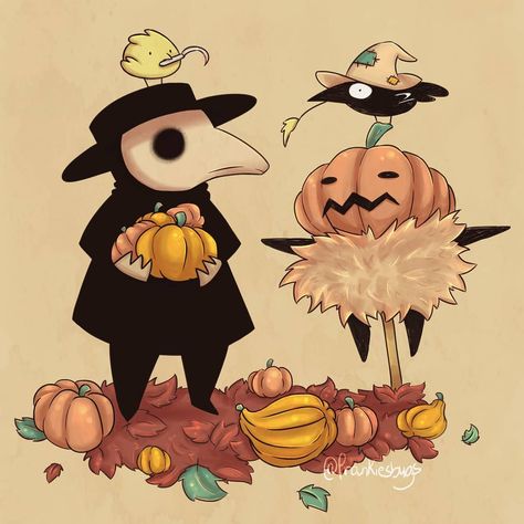 Frankiesbugs on Instagram: “Plague Doctor XXVII Autumn is the harvest season. 🌾 _________ #plaguedoctor #plague #doctor #art #crow #gothic #gothicart #darkart #dark…” Black Plague Doctor, The Plague Doctor, The Plague, Plague Doctor, Creepy Art, Halloween Art, Dark Art, Happy Halloween, Pumpkins