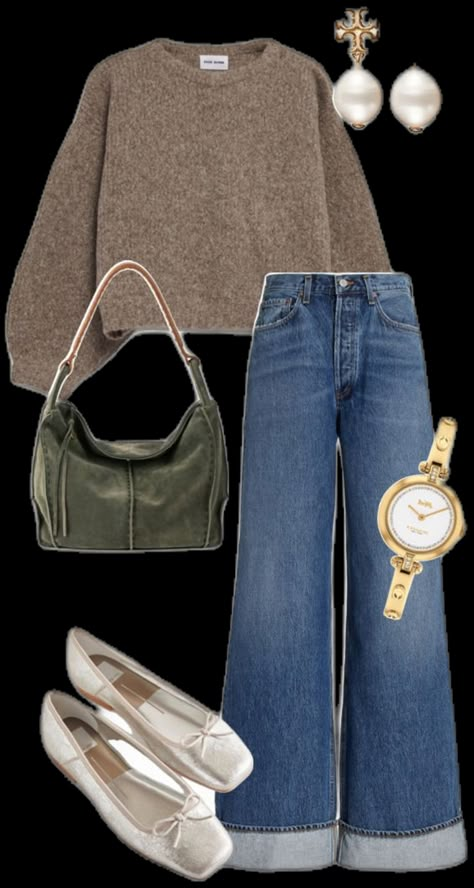 Business Casual Presentation Outfit, Outfits With Flats And Jeans, Hotel Breakfast Outfit, Ballet Flats Outfit Casual, Friendsgiving Outfits Women, Winter Outfits Business Casual, Office Chic Outfit, Wide Leg Jeans Outfit Fall, Outfits With Flats