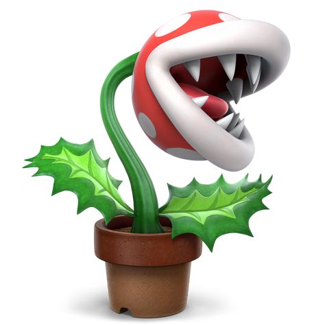 The Piranha Plant is a flower species, and also a common enemy from the Super Mario series. Their appearance is that of a normal flower with a round head replacing the flower. Their heads are usually red with white spots (although they initially were green), but they can come in a variety of colors, which occasionally affects their abilities. They are most commonly found in pipes, but have also appeared growing freely in the ground. While most are stationary, a select few have mutated, allowing Fire Snake, Super Smash Bros Characters, Piranha Plant, Fire Flower, Super Mario Art, Hex Codes, Mario Art, Plant Wallpaper, Mario Bros.