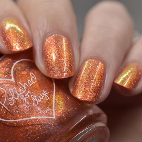 Iridescent Orange Nails, Orange Nail Polish Aesthetic, Sparkly Orange Nails, Glittery Orange Nails, Orange Glitter Nail Polish, Nail Lacquer, Nail Art, Canning, Nails