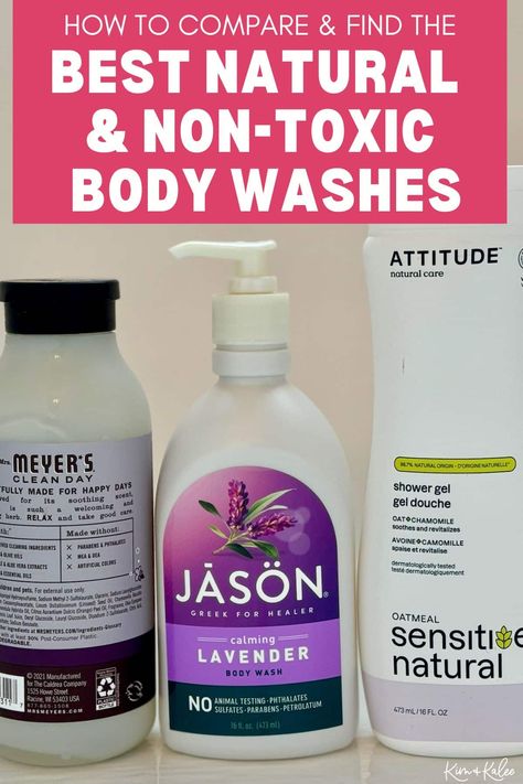 We compared 3 non-toxic body wash brands to see which had the best healthy ingredients, left our skin soft and nourished, and smelled good! The 3 natural body wash brands were Mrs. Meyers, Jason, or Attitude. We used YUKA, EWG, and INCI Decoder to find the best brand and which ingredients to avoid. Jason Body Wash, Castille Soap, Natural Body Wash, Body Gel, Natural Care, Cleaning Day, Hormone Health, Lavender Scent, Natural Body