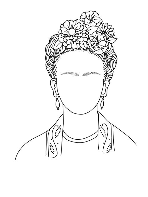 Frida Kahlo Drawing Simple, Frida Kahlo Outline, Frida Kahlo Line Art, Frida Kahlo Drawing, Friday Kahlo, Frida Tattoo, Frida Kahlo Paintings, Kahlo Paintings, Box Braids Styling