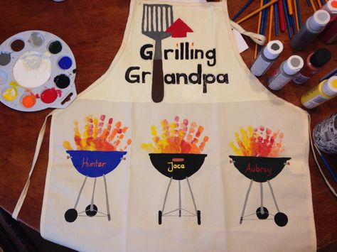 Grilling Grandpa Apron Stepdad Fathers Day Gifts, Handmade Father's Day Gifts, Homemade Fathers Day Gifts, Diy Apron, Grill Apron, Hand Prints, Diy Father's Day Gifts, Bbq Apron, Father's Day Diy