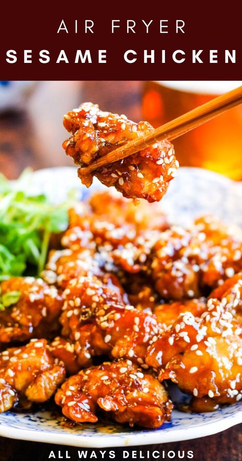 Air Fryer Ginger Chicken, Air Fried Sesame Chicken, Healthy Crispy Chicken Air Fryer, Air Fryer Honey Sesame Chicken, Air Fry Asian Chicken, Asian Recipes Air Fryer, Chicken Recipes Healthy Air Fryer, Chinese Chicken Air Fryer, Chinese Chicken Recipes Air Fryer