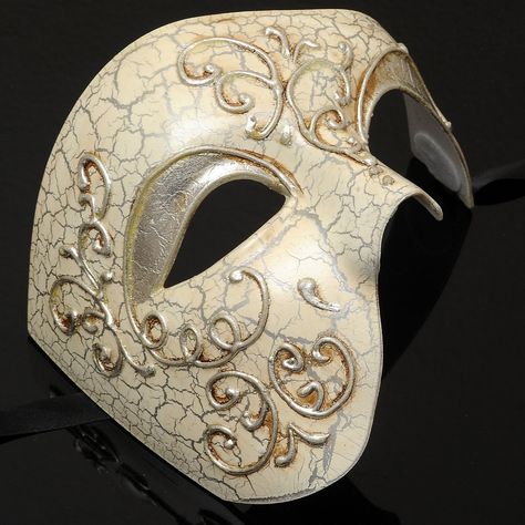 Amazon.com - Mens Phantom of the Opera Masquerade Mask - Silver - Masquerade Mask Aesthetic, Phantom Of The Opera Masquerade, Masquerade Mask Silver, Masquerade Half Mask, Masquerade Ideas, Aesthetic Mask, Mask Ball, Masquerade Outfit, Luxury Mask