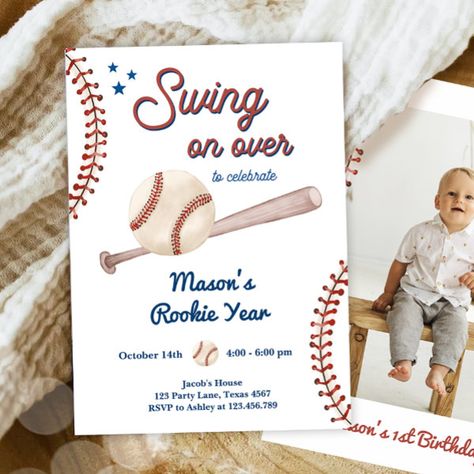 Rookie of The Year 1st Sport Boy Baseball Birthday Invitation Baseball Birthday Invitations, Baseball Theme Birthday, Baseball First Birthday, Sports Birthday Invitations, Baseball Birthday Party, Party Themes For Boys, Rookie Of The Year, Baseball Party, First Birthday Party Themes