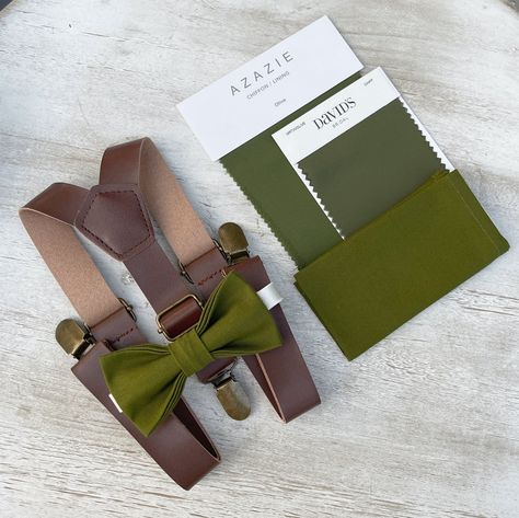 Olive Green Bow Tie, Ring Bearer Boy, Ring Bearer Gift, Brown Suspenders, Men's Wedding Outfit, Colors 2023, Best Man Wedding, Green Bow Tie, Ring Bearer Gifts