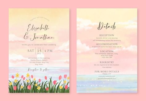 1 ocean sunset sky and floral watercolor... | Premium Vector #Freepik #vector #wedding-invitation-invitation-card #modern-invitation #modern-wedding-invitation #rustic-invitation Sunset Wedding Invitations, Rustic Invitation, Watercolor Wedding Invitation, Watercolor Floral Wedding Invitations, Sunset Wedding, Ocean Sunset, Modern Invitation, Watercolor Wedding Invitations, Sunset Sky