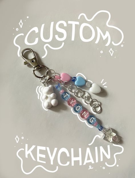 Handmade Chain Bracelets, Keychain For Bags, How To Make Kpop Keychains, Beads Keychain Design, Key Chain Beads, Keychain Beads Aesthetic, Cute Beaded Keychains, How To Order, How To Make Keychains With Beads