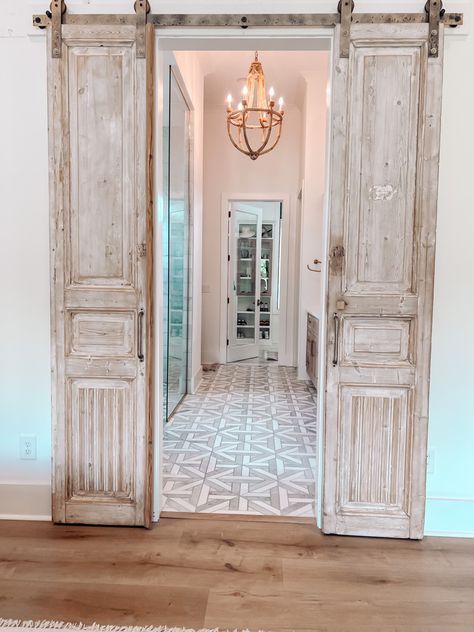 Our new bathroom door reveal! I fell in love with these antique doors - so happy we finally got them up! They've completely transformed our space! French doors Antique doors Vintage doors Bathroom Etsy Follow my shop @thislittlelifewebuilt on the @shop.LTK app to shop this post and get my exclusive app-only content! #liketkit #LTKSeasonal #LTKFind #LTKhome @shop.ltk https://liketk.it/4e69t Double Barn Doors Sliding, French Barn Doors, Vintage French Doors, Vault Ceiling, Cool Interior Design, Barrel Vault, Bi Fold Doors, Barrel Vault Ceiling, French Double Doors