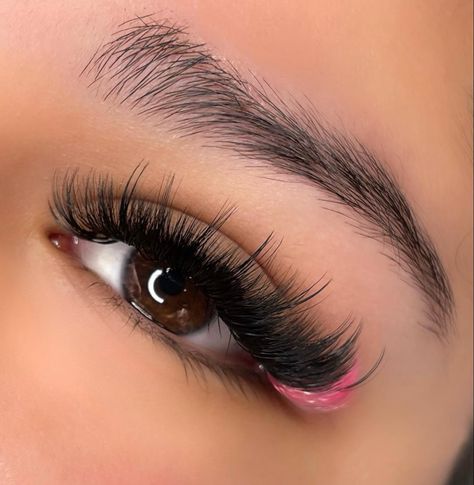 Lashes With Pink Ends, Hybrid Lash Extensions With Color, Valentines Lash Extensions, Pink Lash Extensions, Pink Eyelash Extensions, Lashes With Pink, Lashes With Color, Color Eyelash Extensions, Pink Lashes