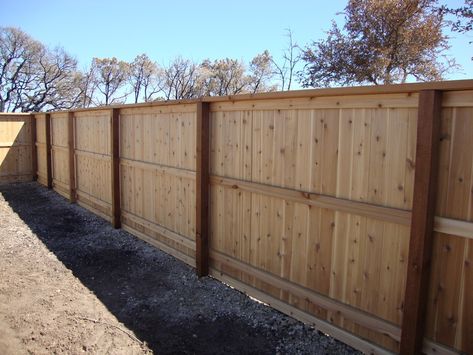 Wood Fences Gallery | Viking Fence - Full Privacy 5/4 Fence built on 4 rails with Top Cap and Trim Wood Fence Design, Wood Privacy Fence, Wood Fences, Fence Gate Design, Privacy Fence Designs, Timber Fencing, Fence Styles, Diy Fence, Building A Fence