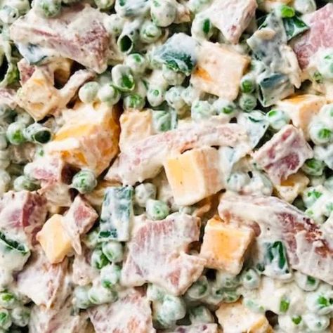 Easy Ham and Pea Salad with Cheddar Cheese - Fluxing Well Pea Salad With Ham, Ham And Pea Salad, Salad With Cheddar Cheese, Salad With Cheese, Pea Salad Recipes, Creamy Chicken Recipes, Easy Ham, Mozzarella Salad, Pea Salad