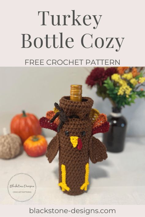 Crochet Christmas Wine Bottle Cover, Thanksgiving Wine Bottle, Thanksgiving Crochet Patterns, Crochet Turkey, Wine Cozy, Crochet Wine, Christmas Wine Bottle Covers, Wine Wrap, Thanksgiving Crochet